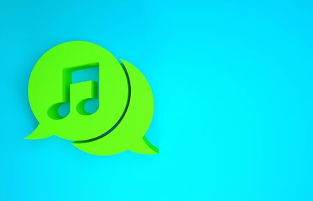 Green Musical note in speech bubble icon isolated on blue background. Music and sound concept. Minimalism concept. 3d illustration 3D renderの写真素材