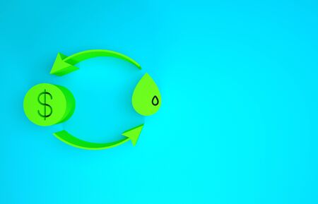 Green Oil exchange, water transfer, convert icon isolated on blue background. Minimalism concept. 3d illustration 3D renderの写真素材
