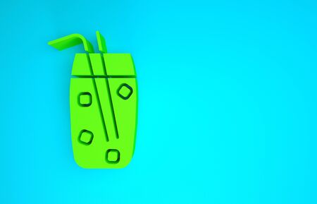 Green Cocktail and alcohol drink icon isolated on blue background. Minimalism concept. 3d illustration 3D renderの写真素材