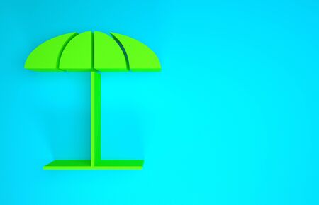 Green Sun protective umbrella for beach icon isolated on blue background. Large parasol for outdoor space. Beach umbrella. Minimalism concept. 3d illustration 3D renderの写真素材