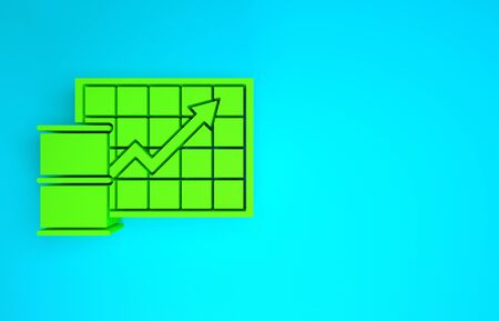 Green Oil price increase icon isolated on blue background. Oil industry crisis concept. Minimalism concept. 3d illustration 3D renderの写真素材