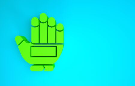 Green Hockey glove icon isolated on blue background. Sports playing and training protective gloves on hands. Minimalism concept. 3d illustration 3D renderの写真素材