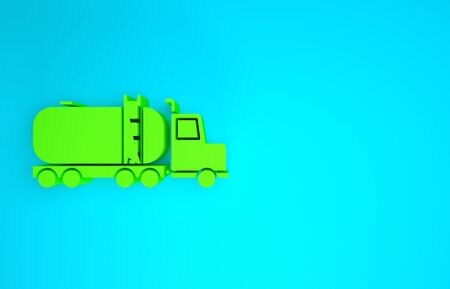 Green Tanker truck icon isolated on blue background. Petroleum tanker, petrol truck, cistern, oil trailer. Minimalism concept. 3d illustration 3D renderの写真素材