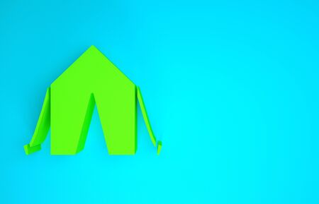 Green Tourist tent icon isolated on blue background. Camping symbol. Minimalism concept. 3d illustration 3D renderの写真素材