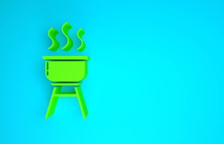 Green Barbecue grill icon isolated on blue background. BBQ grill party. Minimalism concept. 3d illustration 3D renderの写真素材