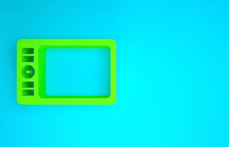 Green Graphic tablet icon isolated on blue background. Minimalism concept. 3d illustration 3D renderの写真素材