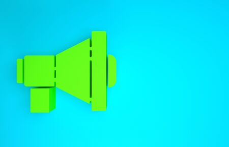 Green Megaphone icon isolated on blue background. Loud speach alert concept. Bullhorn for Mouthpiece scream promotion. Minimalism concept. 3d illustration 3D renderの写真素材