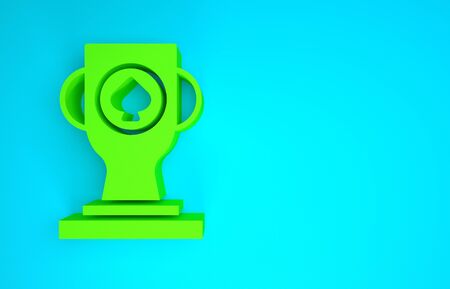 Green Casino poker trophy cup icon isolated on blue background. Minimalism concept. 3d illustration 3D renderの写真素材