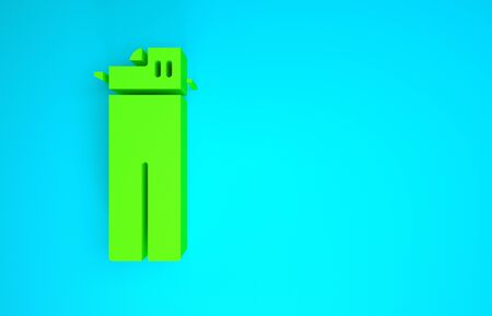 Green Lighter icon isolated on blue background. Minimalism concept. 3d illustration 3D renderの写真素材