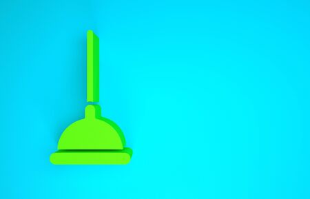 Green Rubber plunger with wooden handle for pipe cleaning icon isolated on blue background. Toilet plunger. Minimalism concept. 3d illustration 3D renderの写真素材