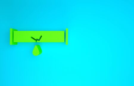 Green Broken metal pipe with leaking water icon isolated on blue background. Minimalism concept. 3d illustration 3D renderの写真素材