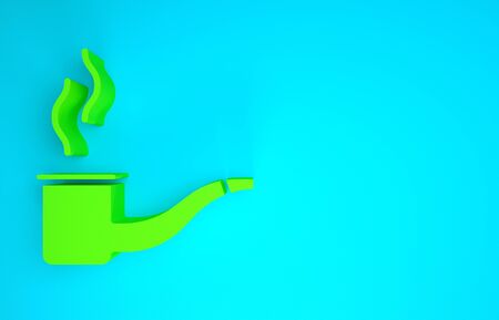 Green Smoking pipe with smoke icon isolated on blue background. Tobacco pipe. Minimalism concept. 3d illustration 3D renderの写真素材
