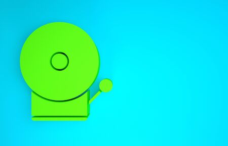 Green Ringing alarm bell icon isolated on blue background. Fire alarm system. Service bell, handbell sign, notification symbol. Minimalism concept. 3d illustration 3D renderの写真素材