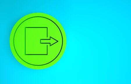 Green Fire exit icon isolated on blue background. Fire emergency icon. Minimalism concept. 3d illustration 3D renderの写真素材