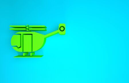 Green Helicopter aircraft vehicle icon isolated on blue background. Minimalism concept. 3d illustration 3D renderの写真素材