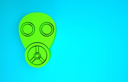 Green Gas mask icon isolated on blue background. Respirator sign. Minimalism concept. 3d illustration 3D renderの写真素材