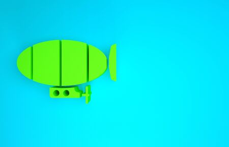 Green Airship icon isolated on blue background. Minimalism concept. 3d illustration 3D renderの写真素材