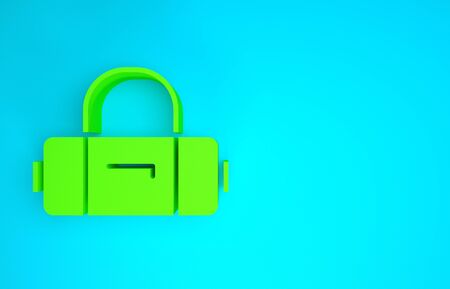 Green Suitcase for travel icon isolated on blue background. Traveling baggage sign. Travel luggage icon. Minimalism concept. 3d illustration 3D renderの写真素材