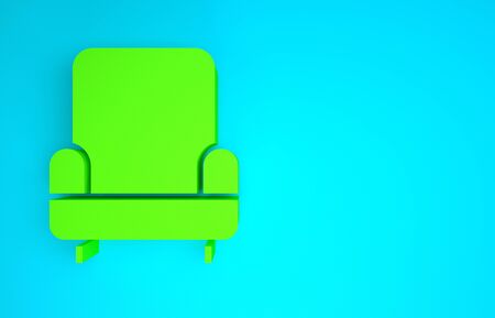 Green Armchair icon isolated on blue background. Minimalism concept. 3d illustration 3D renderの写真素材