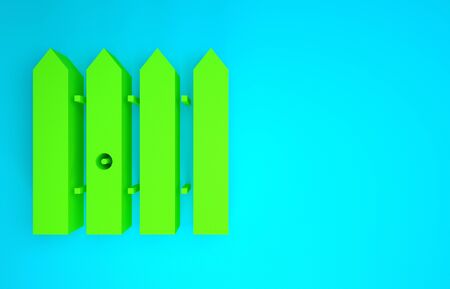 Green Garden fence wooden icon isolated on blue background. Minimalism concept. 3d illustration 3D renderの写真素材