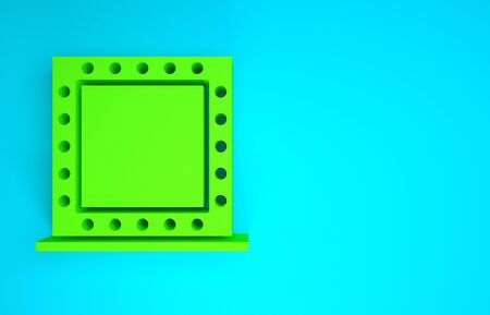 Green Makeup mirror with lights icon isolated on blue background. Minimalism concept. 3d illustration 3D renderの写真素材