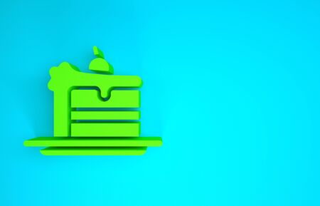 Green Cake icon isolated on blue background. Happy Birthday. Minimalism concept. 3d illustration 3D renderの写真素材