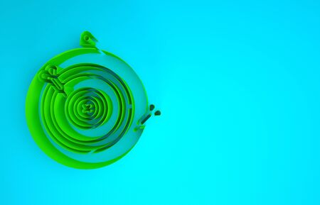 Green Classic dart board and arrow icon isolated on blue background. Dartboard sign. Game concept. Minimalism concept. 3d illustration 3D renderの写真素材