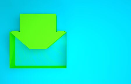 Green Invitation icon isolated on blue background. Celebration poster template for invitation or greeting card. Minimalism concept. 3d illustration 3D renderの写真素材