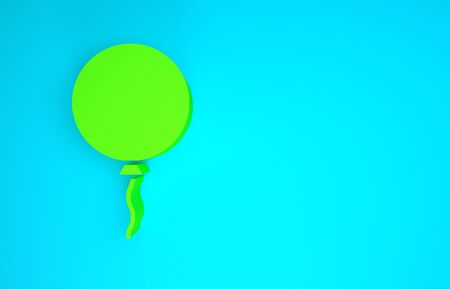 Green Balloon with ribbon icon isolated on blue background. Minimalism concept. 3d illustration 3D renderの写真素材
