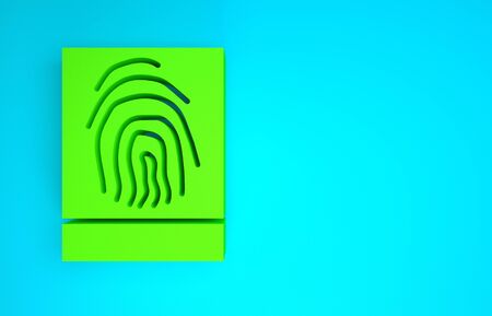 Green Fingerprint icon isolated on blue background. ID app icon. Identification sign. Touch id. Minimalism concept. 3d illustration 3D renderの写真素材