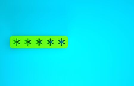 Green Password protection and safety access icon isolated on blue background. Security, safety, protection, privacy concept. Minimalism concept. 3d illustration 3D renderの写真素材