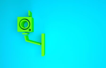 Green Security camera icon isolated on blue background. Minimalism concept. 3d illustration 3D renderの写真素材