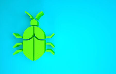 Green System bug concept icon isolated on blue background. Code bug concept. Bug in the system. Bug searching. Minimalism concept. 3d illustration 3D renderの写真素材