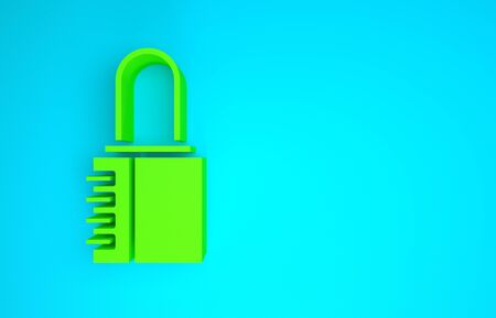 Green Safe combination lock icon isolated on blue background. Combination padlock. Security, safety, protection, password, privacy. Minimalism concept. 3d illustration 3D renderの写真素材