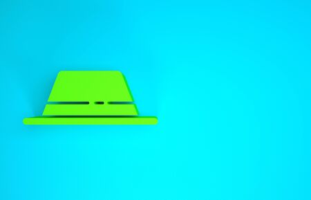 Green Man hat with ribbon icon isolated on blue background. Minimalism concept. 3d illustration 3D renderの写真素材