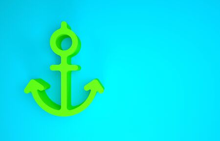 Green Anchor icon isolated on blue background. Minimalism concept. 3d illustration 3D renderの写真素材