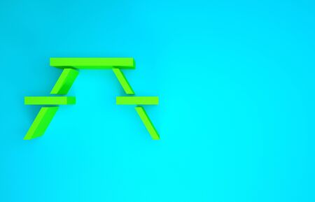 Green Picnic table with benches on either side of the table icon isolated on blue background. Minimalism concept. 3d illustration 3D renderの写真素材