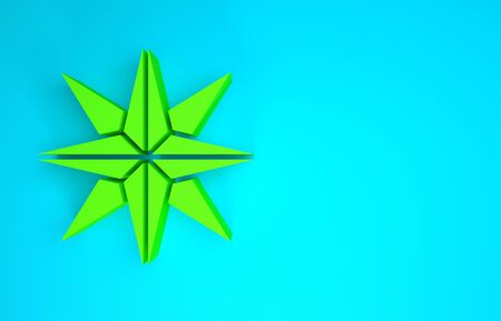 Green Wind rose icon isolated on blue background. Compass icon for travel. Navigation design. Minimalism concept. 3d illustration 3D renderの写真素材