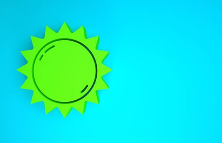 Green Sun icon isolated on blue background. Summer symbol. Good sunny day. Minimalism concept. 3d illustration 3D renderの写真素材