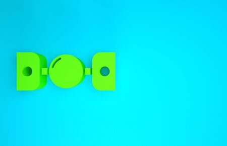 Green Silicone ball gag with a leather belt icon isolated on blue background. Fetish accessory. Sex toy for men and woman. Minimalism concept. 3d illustration 3D renderの写真素材