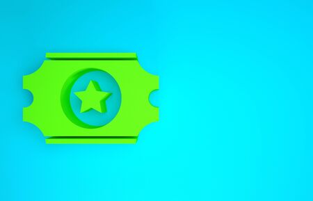 Green Cinema ticket icon isolated on blue background. Minimalism concept. 3d illustration 3D renderの写真素材