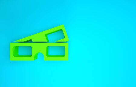 Green 3D cinema glasses icon isolated on blue background. Minimalism concept. 3d illustration 3D renderの写真素材