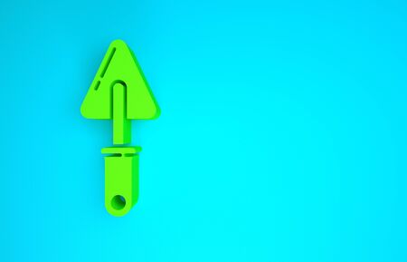 Green Trowel icon isolated on blue background. Minimalism concept. 3d illustration 3D renderの写真素材