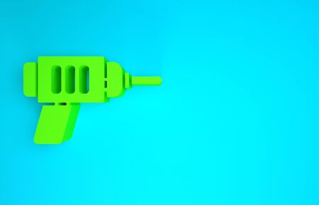 Green Electric drill machine icon isolated on blue background. Repair tool. Minimalism concept. 3d illustration 3D renderの写真素材