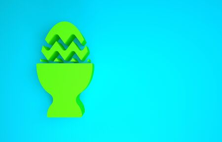 Green Easter egg on a stand icon isolated on blue background. Happy Easter. Minimalism concept. 3d illustration 3D renderの写真素材