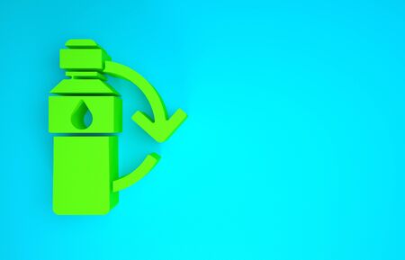 Green Recycling plastic bottle icon isolated on blue background. Minimalism concept. 3d illustration 3D renderの写真素材