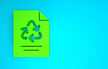 Green Paper with recycle icon isolated on blue background. Minimalism concept. 3d illustration 3D renderの写真素材