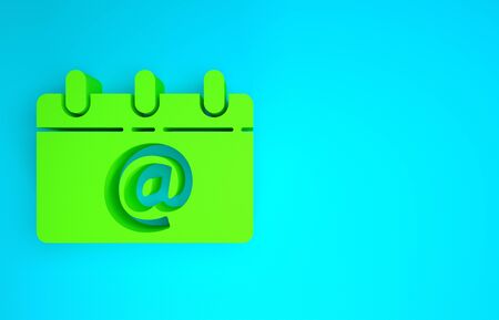 Green Calendar with email icon isolated on blue background. Envelope symbol e-mail. Email message sign. Minimalism concept. 3d illustration 3D renderの写真素材