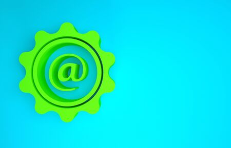 Green Mail and e-mail icon isolated on blue background. Envelope symbol e-mail. Email message sign. Minimalism concept. 3d illustration 3D renderの写真素材