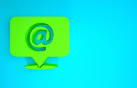 Green Mail and e-mail icon isolated on blue background. Envelope symbol e-mail. Email message sign. Minimalism concept. 3d illustration 3D renderの写真素材